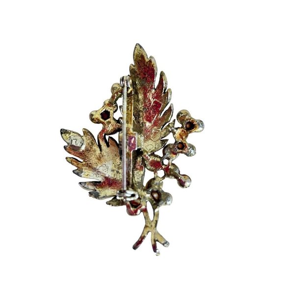 Vintage Goldtone Double Leaf Brooch Pin with Faux Pearl Details 2.25" - Picture 4 of 5